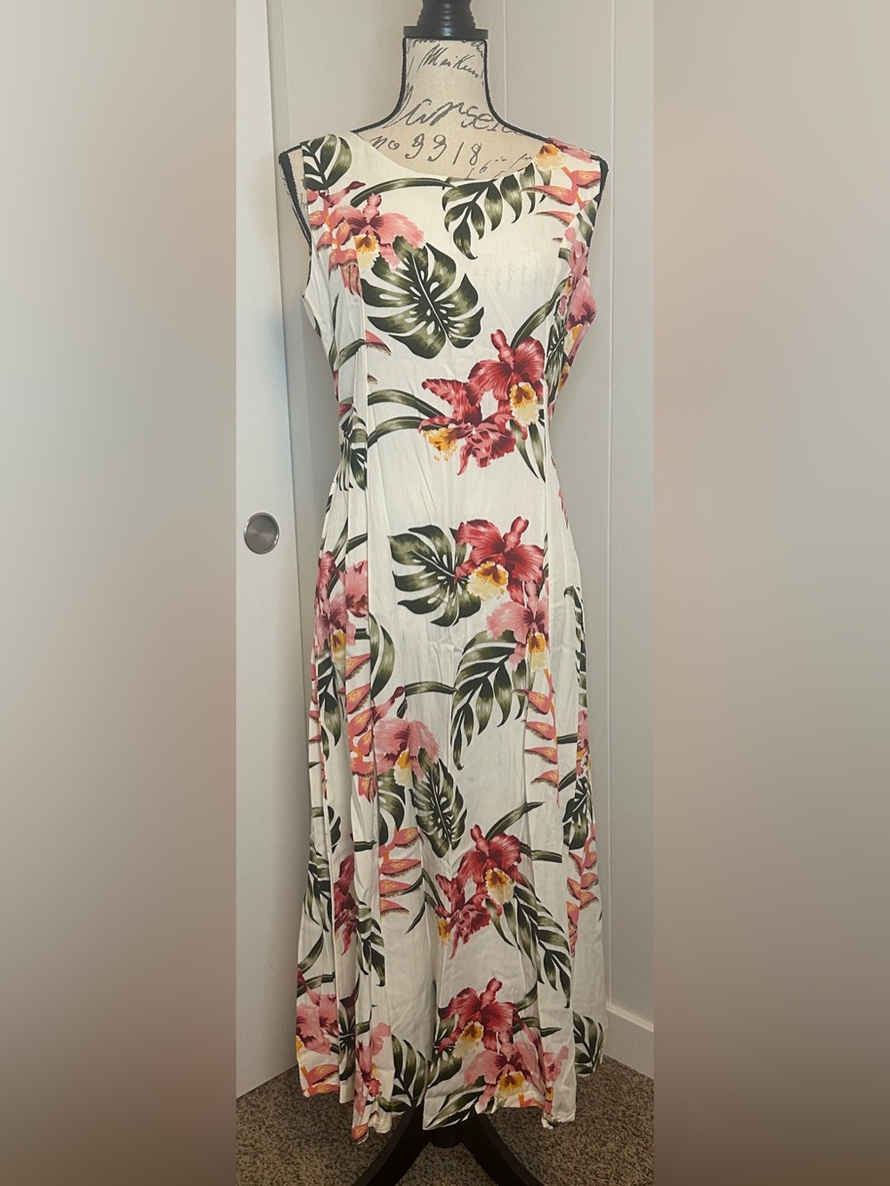 Leilani Collections Hawaii Tropical Floral Midi Dress White Orchid Size 10/12 - Picture 1 of 8